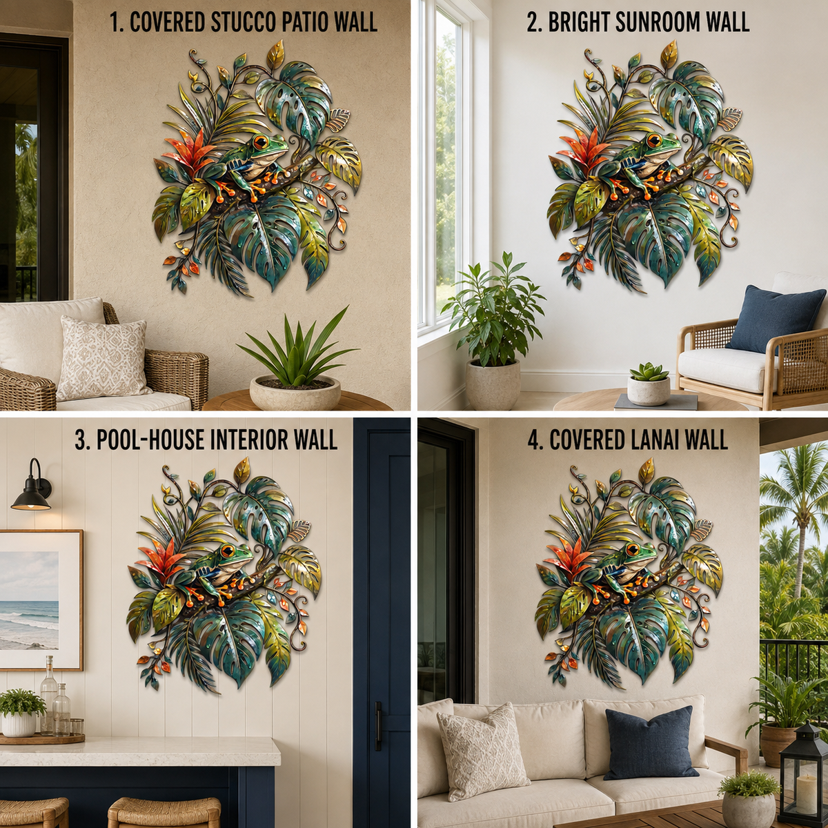 Four Display Surfaces - Frog Wall Art Tropical Metal Wall Art Rainforest Wall Art