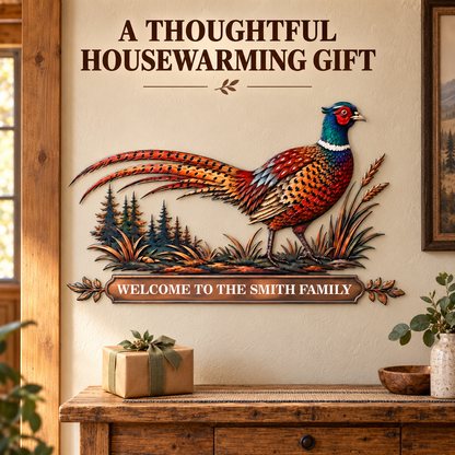 Personalized Pheasant Metal Wall Art Family Name Sign Custom Cabin Wall Decor Wildlife Lodge Decor With LED — Gift Housewarming