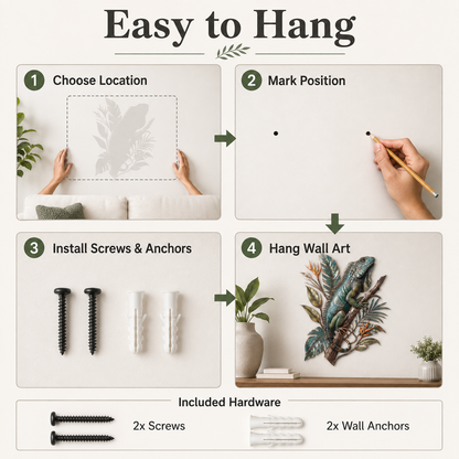 How to Hang - Iguana Metal Wall Art Tropical Lizard Wall Decor Jungle Animal