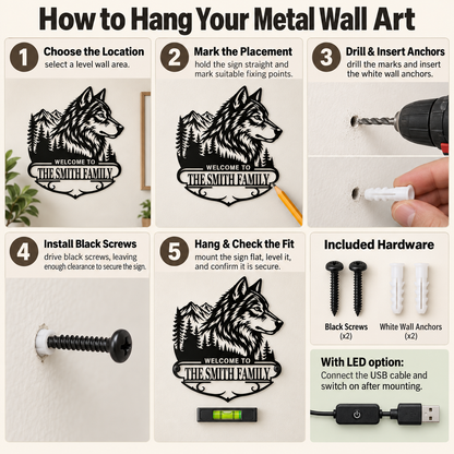 How to Hang - Custom Wolf Metal Wall Art Personalized Cabin Sign Rustic Wildlife