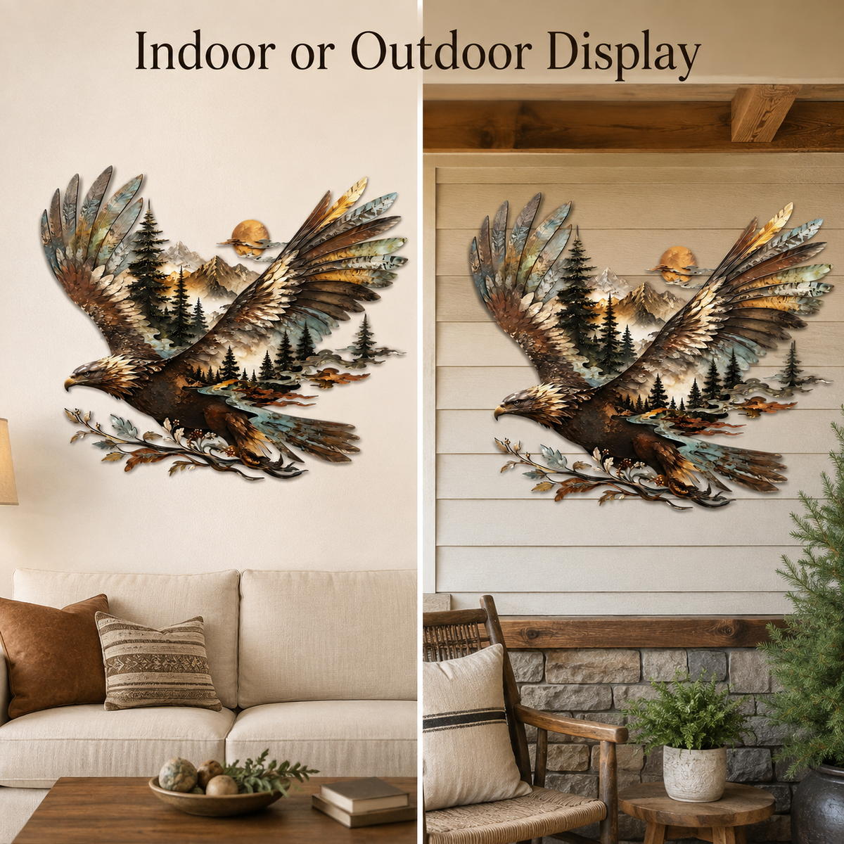 Indoor Outdoor Use - Bald Eagle Metal Wall Art Eagle Wall Decor Mountain Wildlife