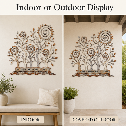 Indoor Outdoor Use - Custom Family Tree Metal Wall Art Decor Personalized Family Name