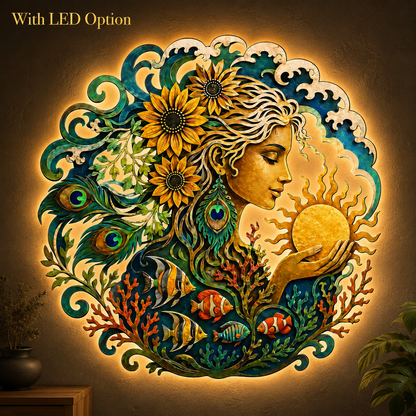 LED Hero Main Image - Mother Ocean Metal Wall Art Ocean Goddess Wall Decor Coastal