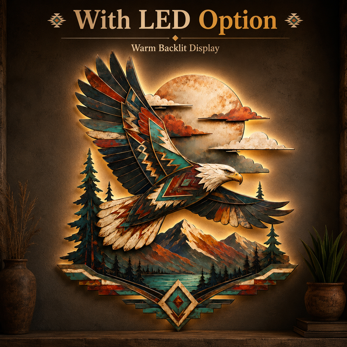 LED Hero Main Image - Bald Eagle Metal Wall Art Wildlife Wall Decor Southwestern Eagle