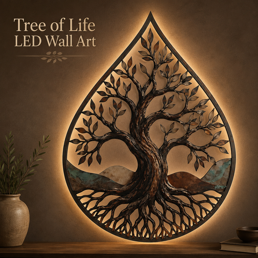 LED Hero Main Image - Water Drop Tree of Life Metal Wall Art Nature Inspired