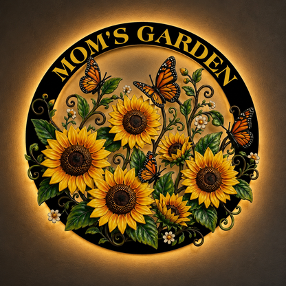 LED Hero Main Image - Custom Sunflower Metal Wall Art Butterfly Garden Decor Mom Garden