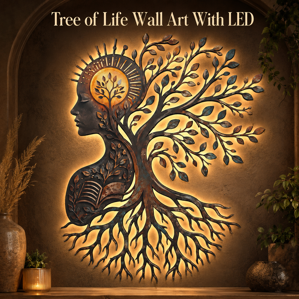 LED Hero Main Image - Tree of Knowledge Metal Wall Art Human Mind Brain Art