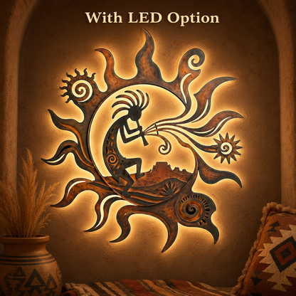 LED Hero Main Image - Kokopelli Metal Wall Art Southwestern Wall Decor Desert Sun Rustic