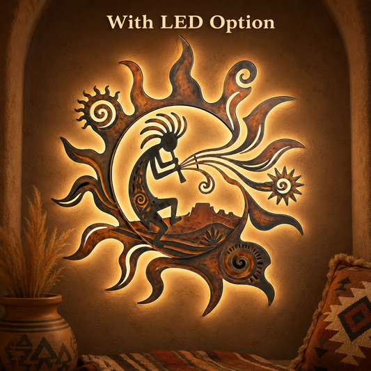 LED Hero Main Image - Kokopelli Metal Wall Art Southwestern Wall Decor Desert Sun Rustic