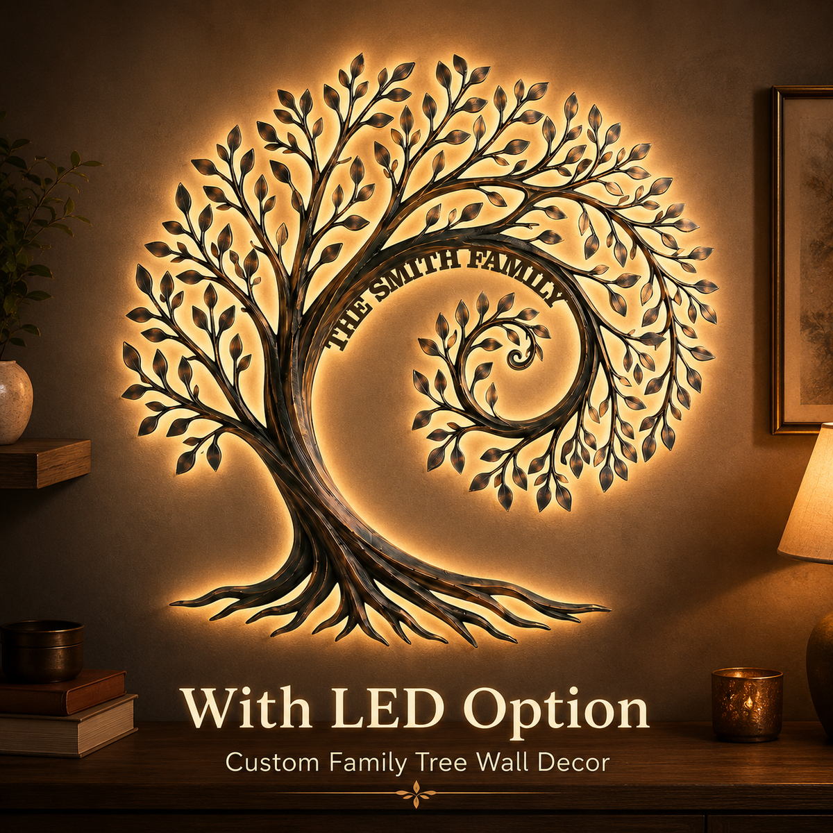 LED Hero Main Image - Personalized Family Tree Metal Wall Art Custom Family Name Sign