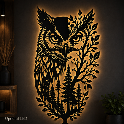 LED Hero Main Image - Owl Metal Wall Art Wildlife Wall Decor Woodland Cabin Decor