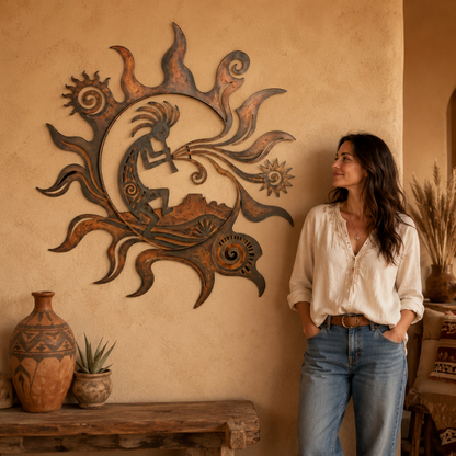 Human Lifestyle Trust - Kokopelli Metal Wall Art Southwestern Wall Decor Desert Sun Rustic