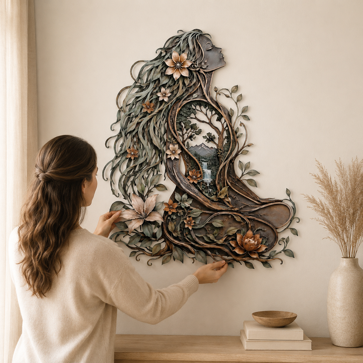 Human Lifestyle Trust - Meditation Room Metal Wall Art Woman Tree of Life Yoga