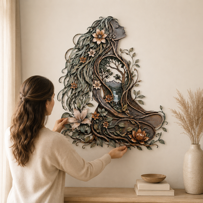 Human Lifestyle Trust - Meditation Room Metal Wall Art Woman Tree of Life Yoga