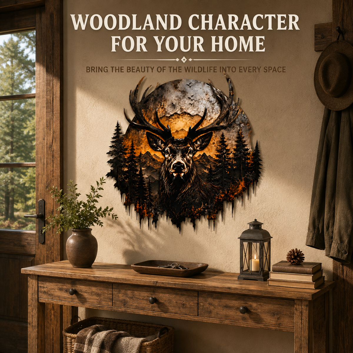 Décor Detail Scene - Deer Metal Wall Decor Mountain Wall Art Wildlife Art Woodland