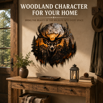 Décor Detail Scene - Deer Metal Wall Decor Mountain Wall Art Wildlife Art Woodland