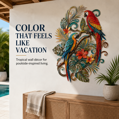 Décor Detail Scene - Tropical Parrot Metal Wall Art Macaw Wall Decor Tropical Bird