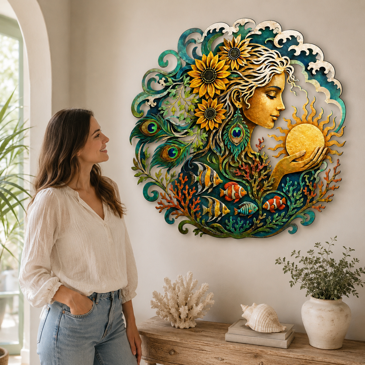 Human Lifestyle Trust - Mother Ocean Metal Wall Art Ocean Goddess Wall Decor Coastal