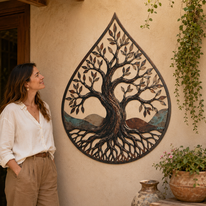 Human Lifestyle Trust - Water Drop Tree of Life Metal Wall Art Nature Inspired