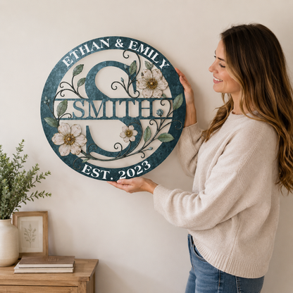 Human Lifestyle Trust - Personalized Family Name Sign Custom Monogram Metal Wall Art Wedding