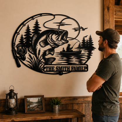Human Lifestyle Trust - Personalized Fishing Metal Sign Custom Family Name Bass Fishing Wall
