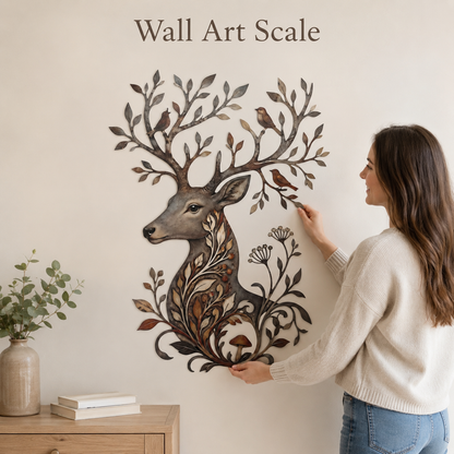 Human Lifestyle Trust - Botanical Deer Metal Wall Art Woodland Wildlife Decor Deer Antler
