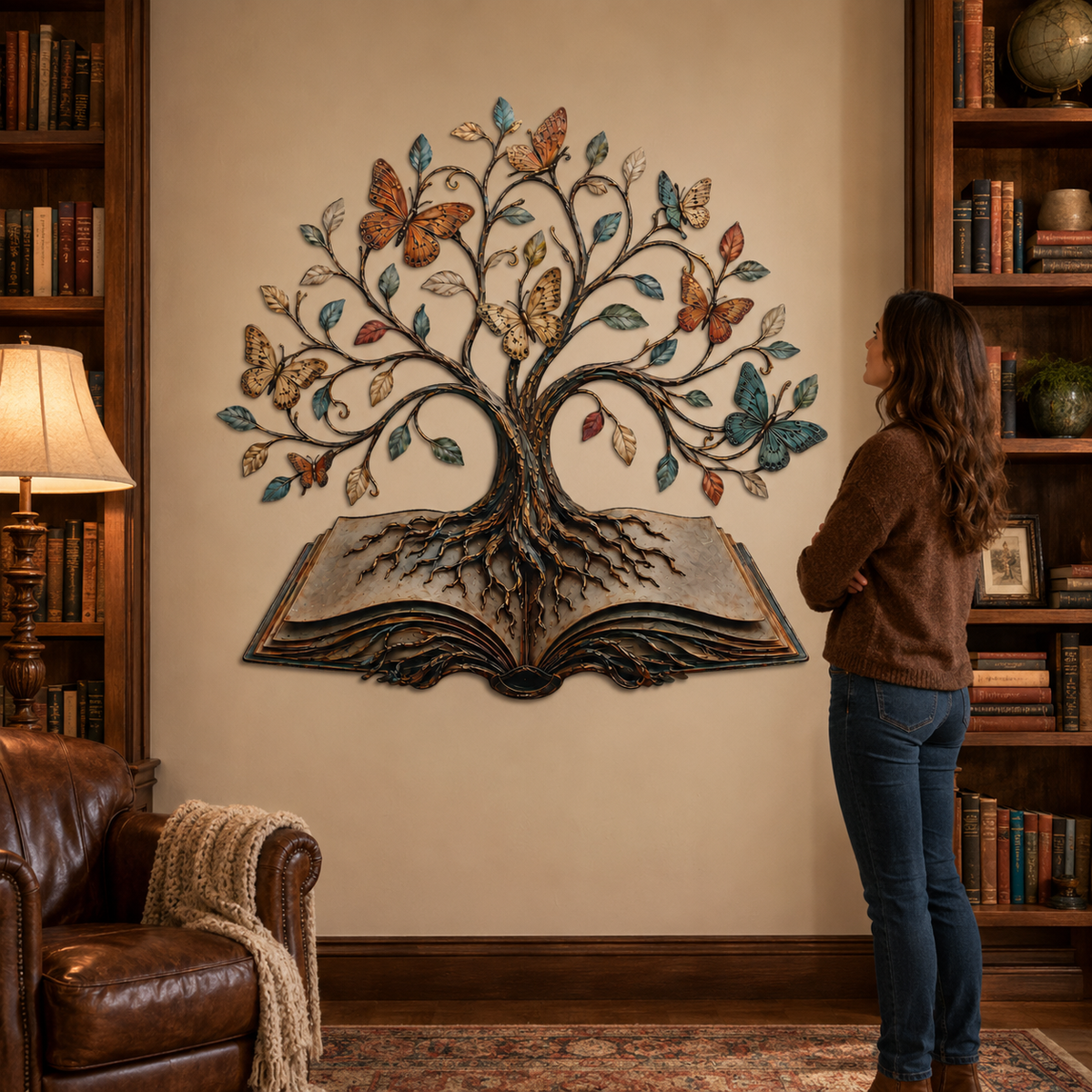 Human Lifestyle Trust - Tree of Knowledge Metal Wall Art Open Book Butterfly Tree