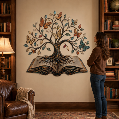 Human Lifestyle Trust - Tree of Knowledge Metal Wall Art Open Book Butterfly Tree