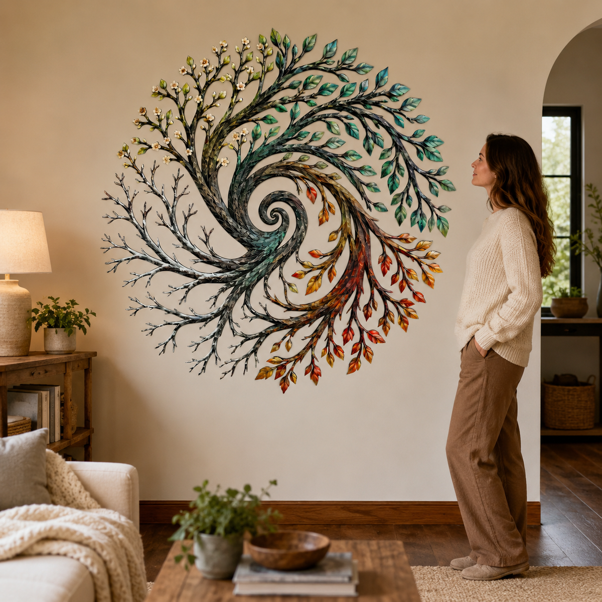 Four Seasons Tree of Life Metal Wall Art Spiral Tree Wall Decor Circular Nature Art for Living Room — Human Lifestyle Trust