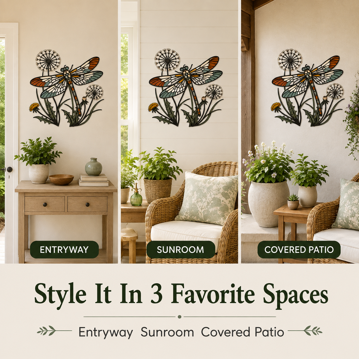 Three Placement Ideas - Dragonfly Wall Art Metal Wall Art Outdoor Wall Art Wildflower