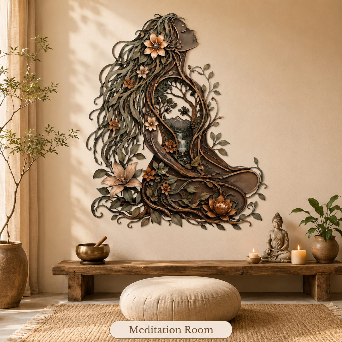 Meditation Room - Meditation Room Metal Wall Art Woman Tree of Life Yoga