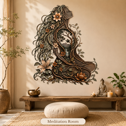 Meditation Room - Meditation Room Metal Wall Art Woman Tree of Life Yoga