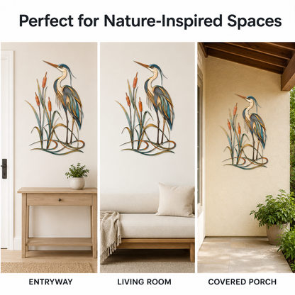 Room Placement — Heron Metal Wall Art Blue Heron Wall Decor Great Blue