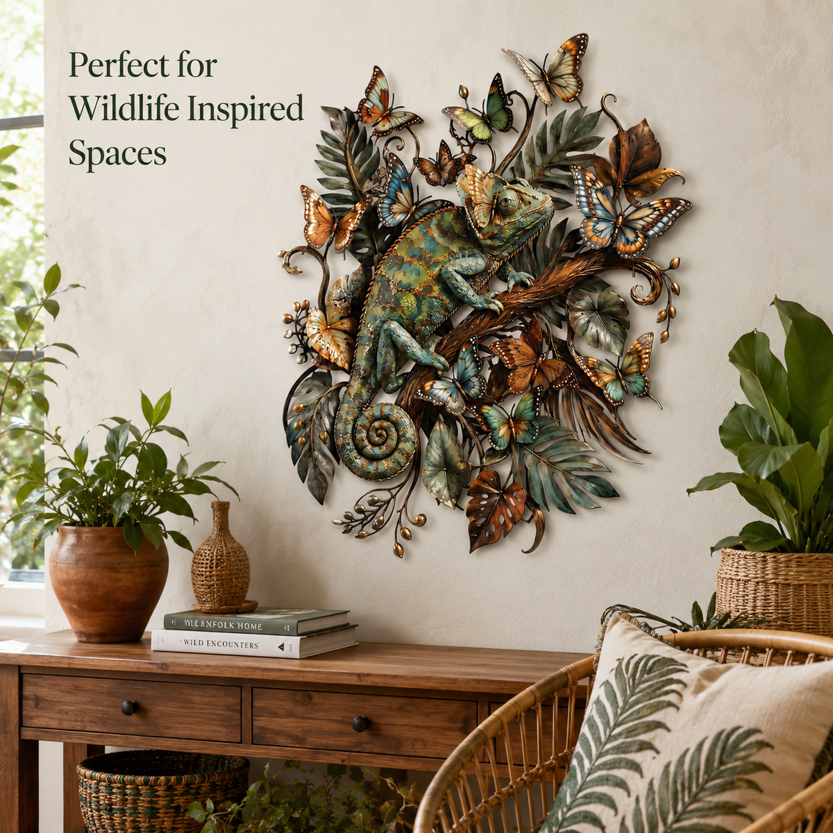 Room Styling Inspiration - Chameleon Metal Wall Art Tropical Reptile Wall Decor Colorful Jungle