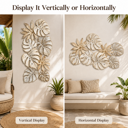 Vertical or Horizontal Display - Tropical Leaf Metal Wall Art Monstera Wall Decor Botanical Patio