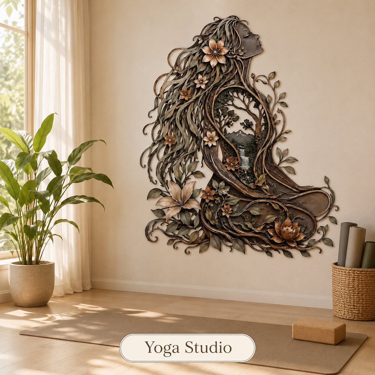 Yoga Studio - Meditation Room Metal Wall Art Woman Tree of Life Yoga