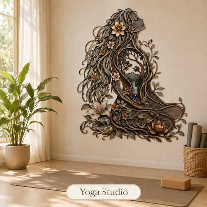 Yoga Studio - Meditation Room Metal Wall Art Woman Tree of Life Yoga
