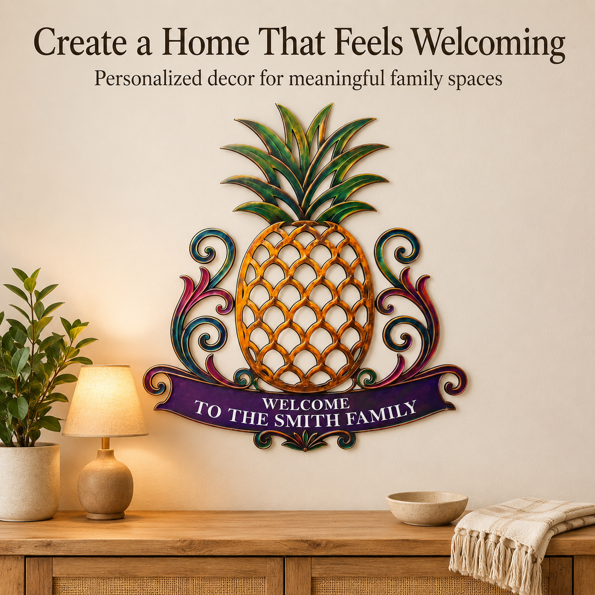 Final Brand Statement - Custom Pineapple Welcome Metal Sign Personalized Family Name Sign Entryway
