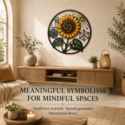 Final Statement — Sunflower Sacred Geometry Metal Wall Art Spiritual Wall Art Fibonacci