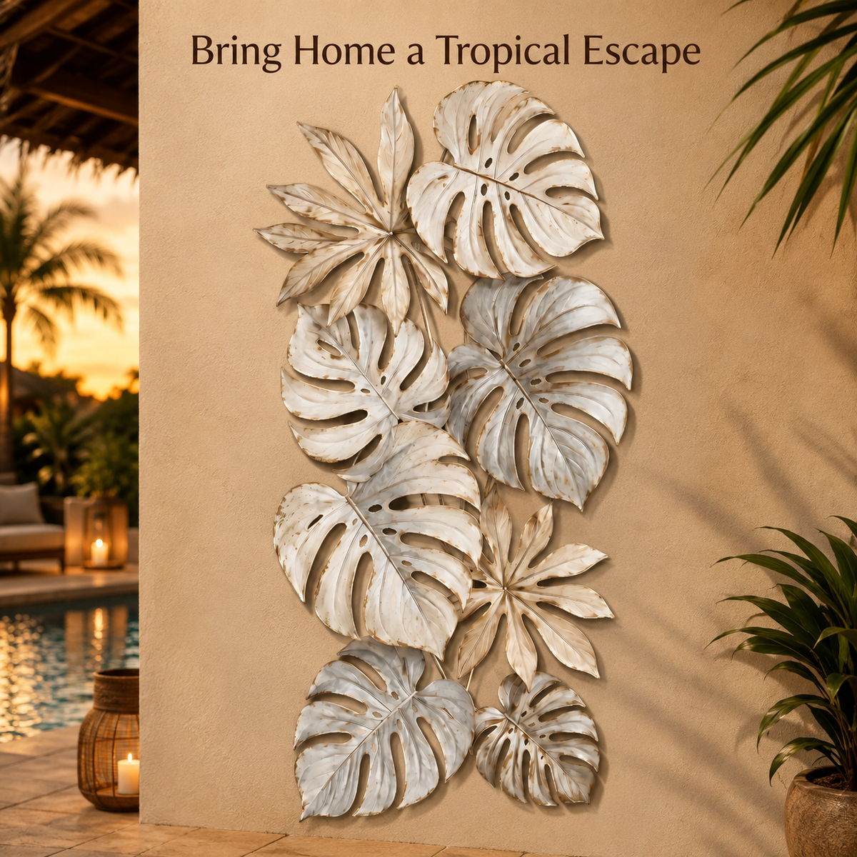 Final Statement Lifestyle - Tropical Leaf Metal Wall Art Monstera Wall Decor Botanical Patio