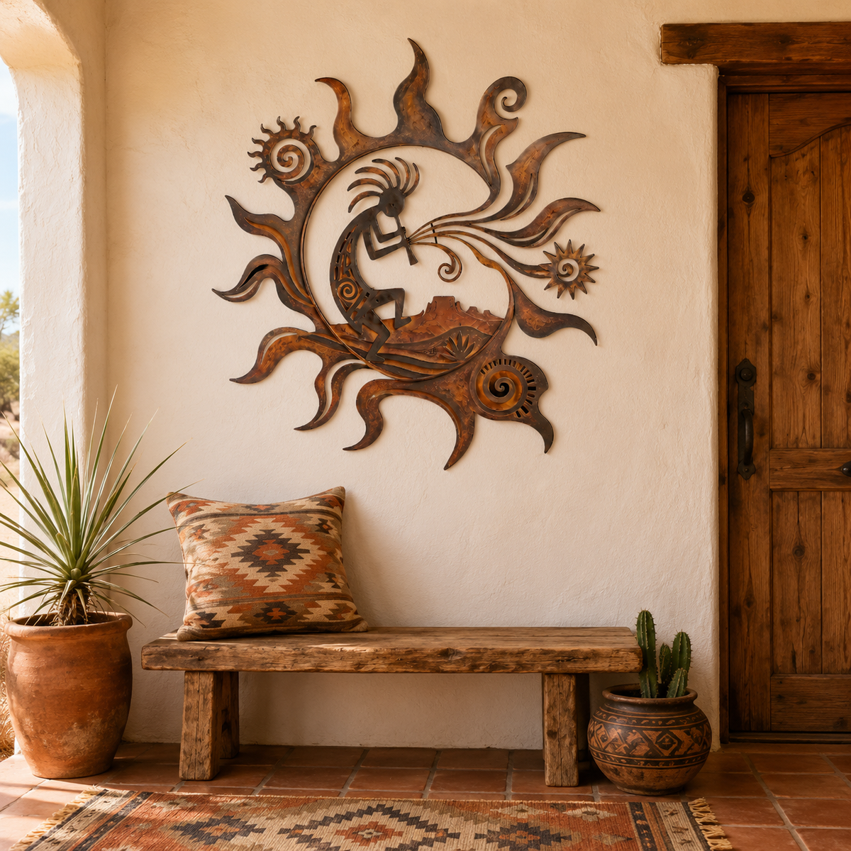 Southwestern Entryway - Hallway Wall - Kokopelli Metal Wall Art Southwestern Wall Decor Desert Sun Rustic