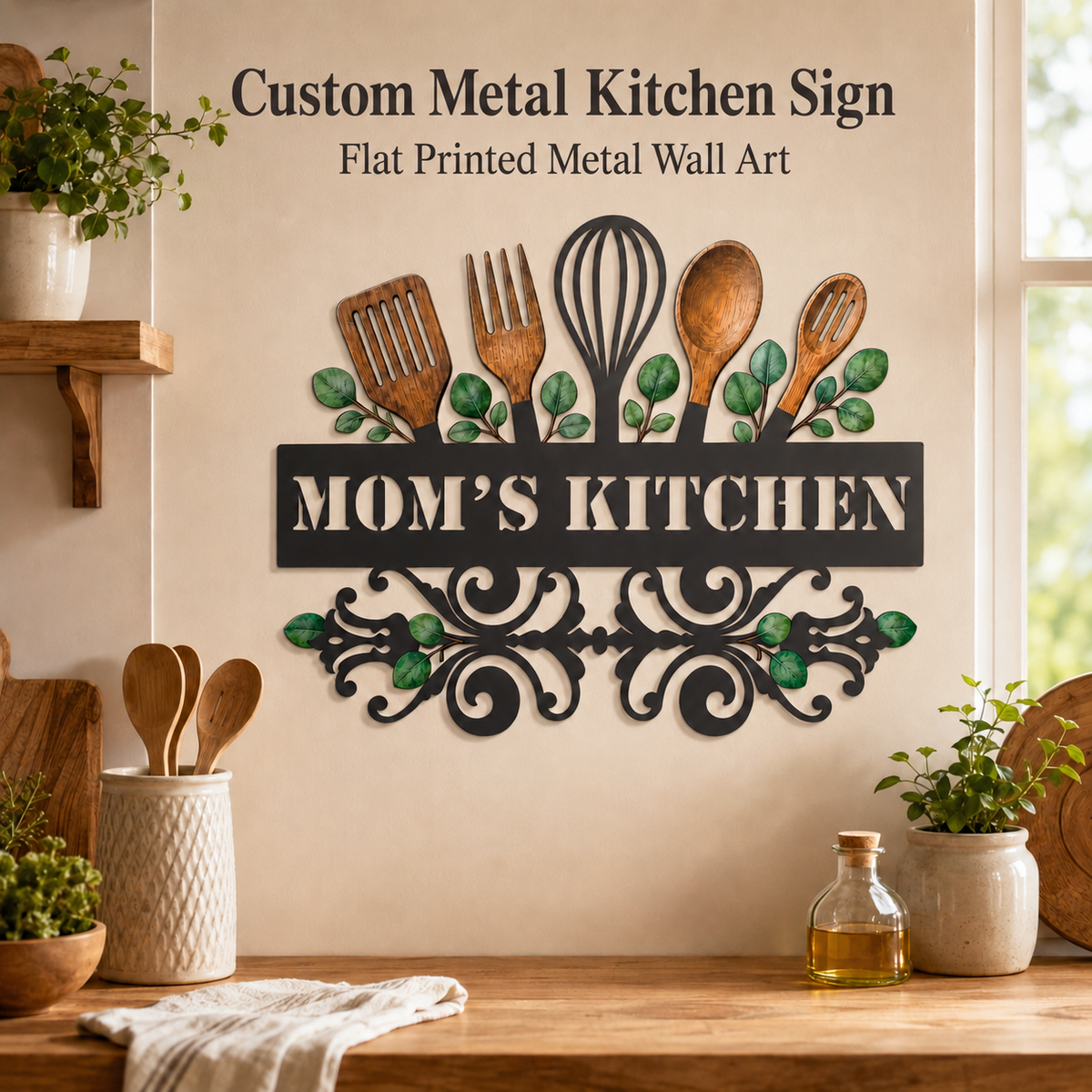 update - Custom Kitchen Wall Art Personalized Baking Metal Decor Botanical Utensil