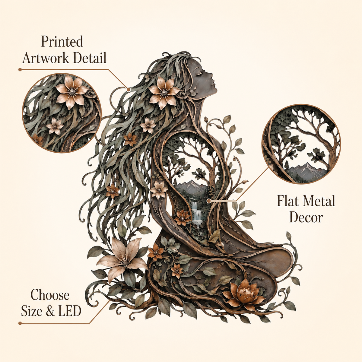Detail Trust - Meditation Room Metal Wall Art Woman Tree of Life Yoga