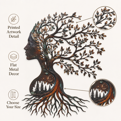 Detail Trust - Woman Tree of Life Metal Wall Art Mother Nature Goddess