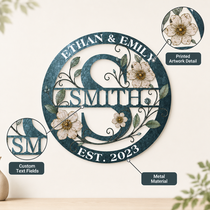 Detail Trust - Personalized Family Name Sign Custom Monogram Metal Wall Art Wedding