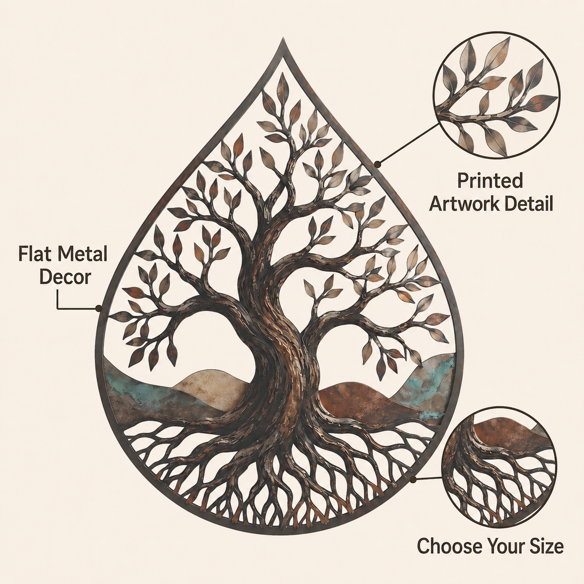 Detail Trust - Water Drop Tree of Life Metal Wall Art Nature Inspired