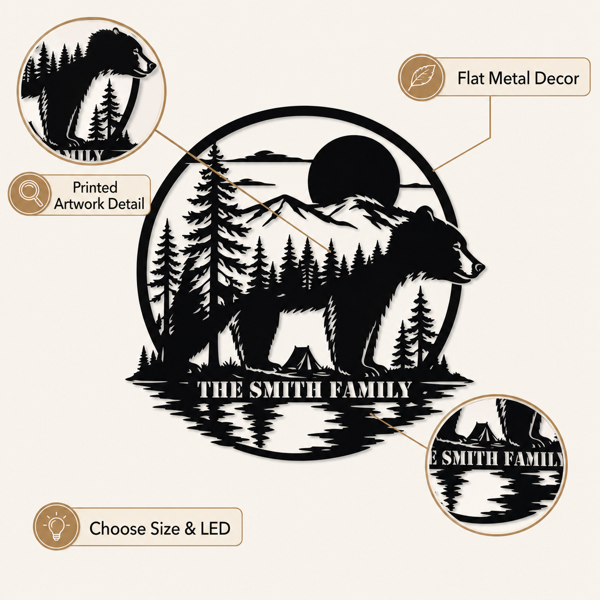 Detail Trust - Personalized Bear Metal Sign Custom Family Name Cabin Wall Decor