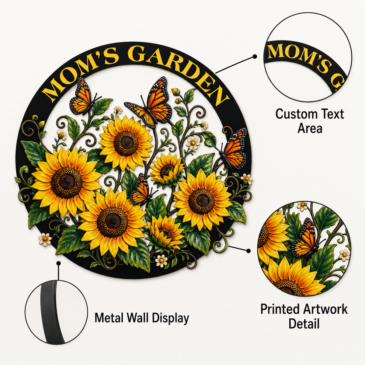 Detail Trust - Custom Sunflower Metal Wall Art Butterfly Garden Decor Mom Garden