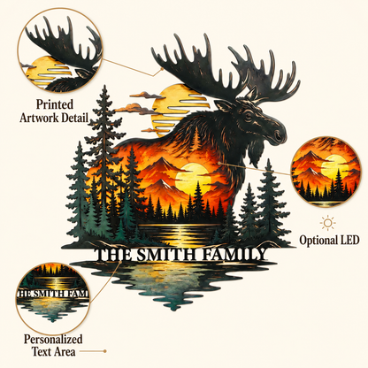 Detail Trust - Personalized Moose Metal Wall Art Custom Family Name Cabin Sign