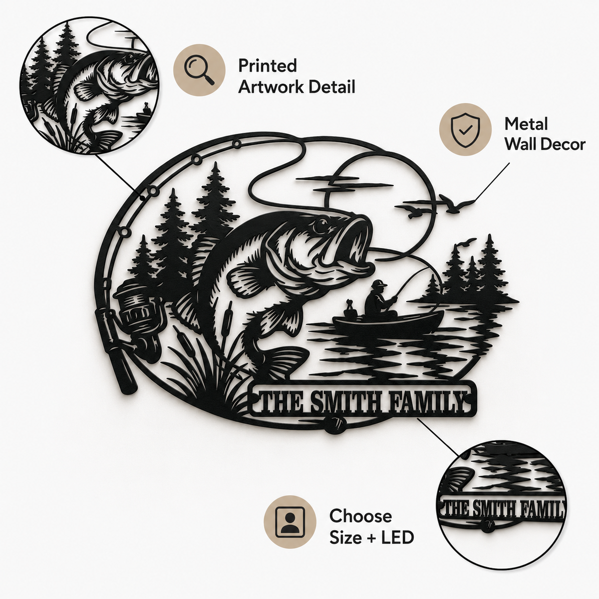 Detail Trust - Personalized Fishing Metal Sign Custom Family Name Bass Fishing Wall